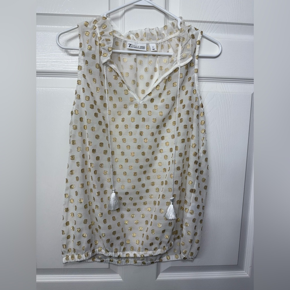 New York & Company Cream Sleeveless Tassel Blouse Women’s Size M